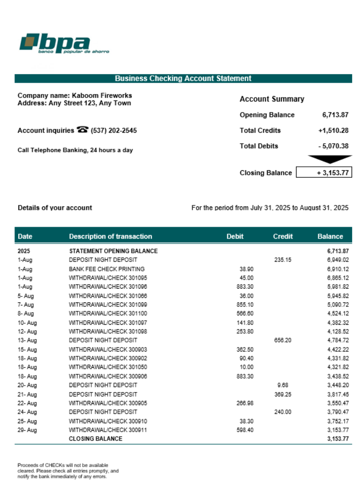 Déclaration de la société Cuba Banco Popular de Ahorro (BPA) Format Word et PDF